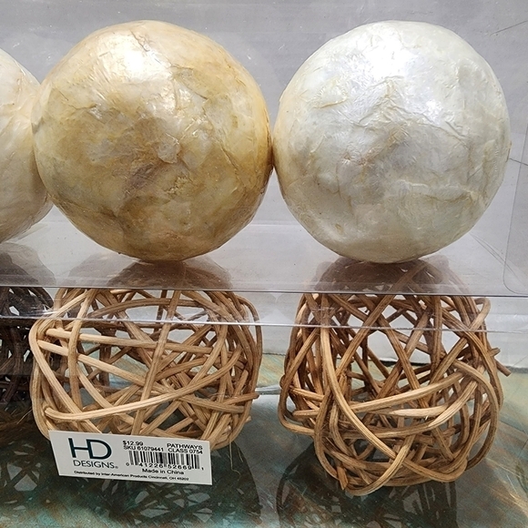 2 sets decorative spheres twig wicker & faux shell balls decor - Picture 7 of 9